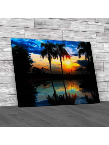 Dark Palm Trees Sunset Canvas Print Large Picture Wall Art