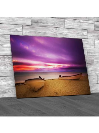 Boats On Beach Sunset Canvas Print Large Picture Wall Art