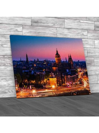 Amsterdam Skyline Shortly After Sunset Canvas Print Large Picture Wall Art