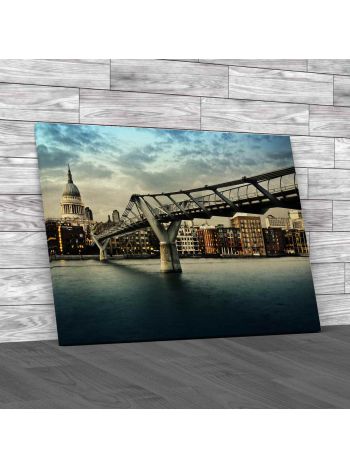 Millennium Bridge And St Pauls Cathedral At Twilight Canvas Print Large Picture Wall Art