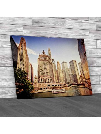 Chicago Skyline At Sunset Canvas Print Large Picture Wall Art