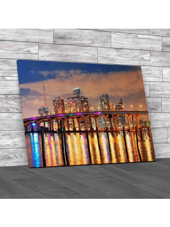 Miami City Skyline At Dusk Canvas Print Large Picture Wall Art