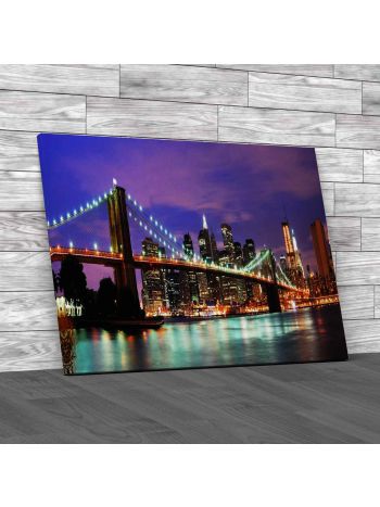 Brooklyn Bridge And Manhattan Skyline At Night Canvas Print Large Picture Wall Art