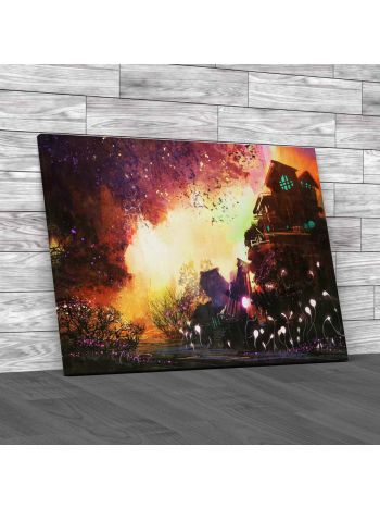 Fantasy Landscape With Ancient Castle Canvas Print Large Picture Wall Art