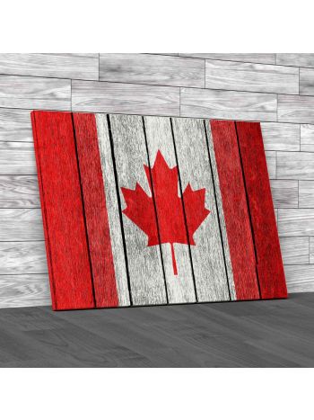 Canada Flag On Old Wood Canvas Print Large Picture Wall Art