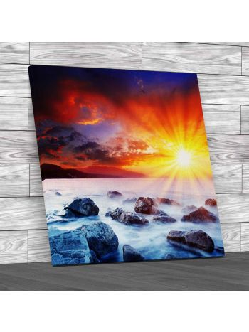 Beautiful Sunset At Sea Square Canvas Print Large Picture Wall Art