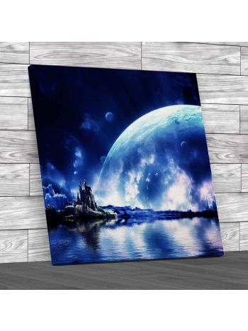 Large Moon on Horizon Square Canvas Print Large Picture Wall Art